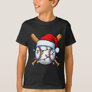 Baseball Christmas Lights Santa Christmas Baseball T-Shirt