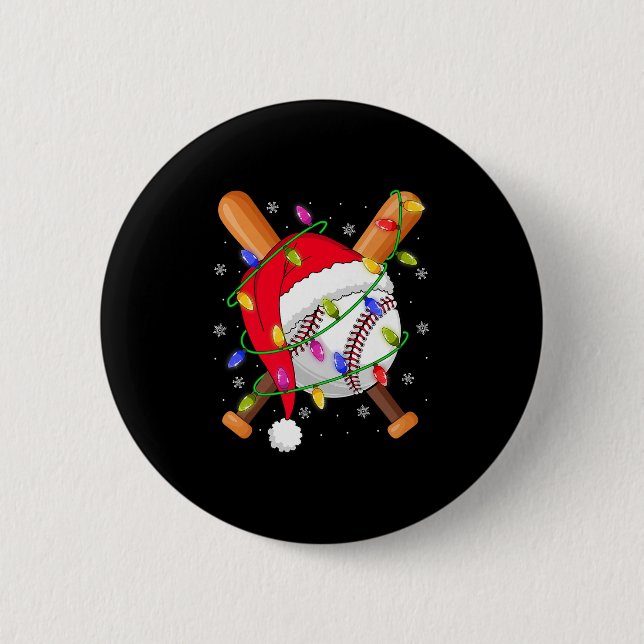 Baseball Christmas Lights Santa Hat Baseball Playe 2 Inch Round Button (Front)