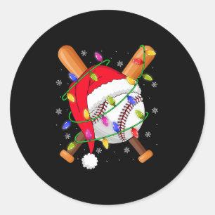 Baseball Christmas Lights Santa Hat Baseball Playe Classic Round Sticker