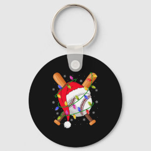 Baseball Christmas Lights Santa Hat Baseball Playe Keychain