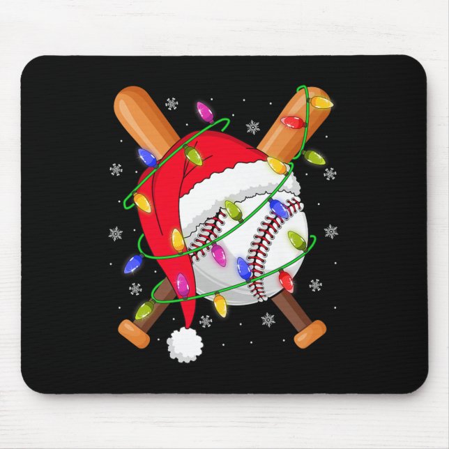 Baseball Christmas Lights Santa Hat Baseball Playe Mouse Pad (Front)
