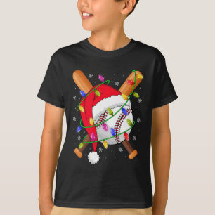 Baseball Christmas Lights Santa Hat Baseball Playe T-Shirt
