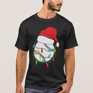 Baseball Christmas Lights Sport Xmas Santa Hat Mer T-Shirt