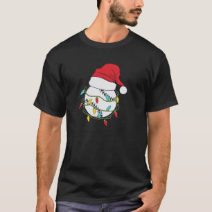 Baseball Christmas Lights Sport Xmas Santa Hat Mer T-Shirt