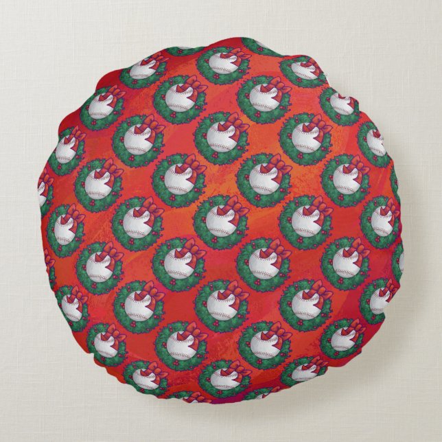 Baseball Christmas Round Pillow (Back)