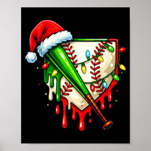 Baseball Christmas Santa Hat Dripng Ice Cream Xmas Poster