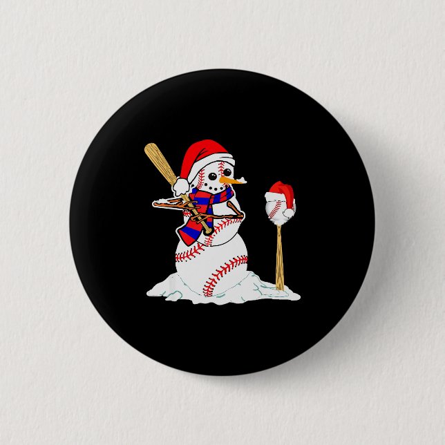 Baseball Christmas Snowman Playing Baseball  2 Inch Round Button (Front)