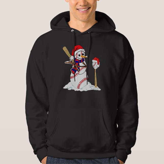 Baseball Christmas Snowman Playing Baseball Hoodie (Front)