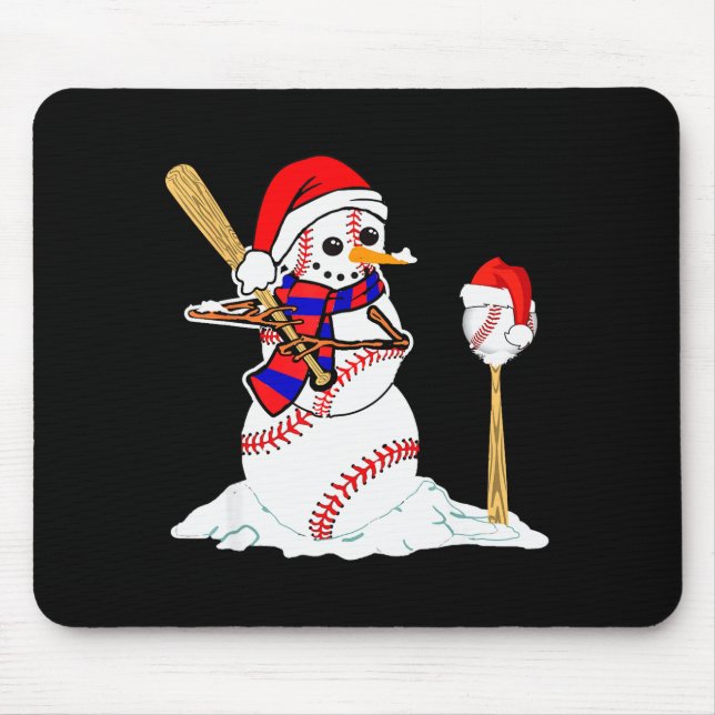 Baseball Christmas Snowman Playing Baseball  Mouse Pad (Front)