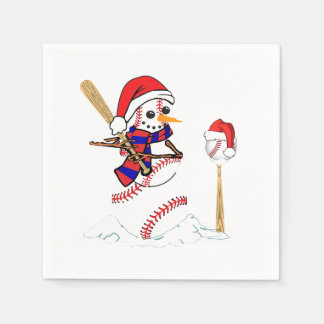 Baseball Christmas Snowman Playing Baseball  Napkin