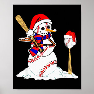 Baseball Christmas Snowman Playing Baseball  Poster