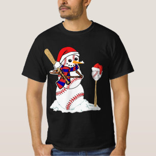 Baseball Christmas Snowman Playing Baseball  T-Shirt