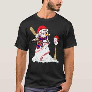 Baseball Christmas Snowman Playing Baseball T-Shirt
