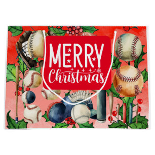 Baseball Christmas theme for Player Large Gift Bag