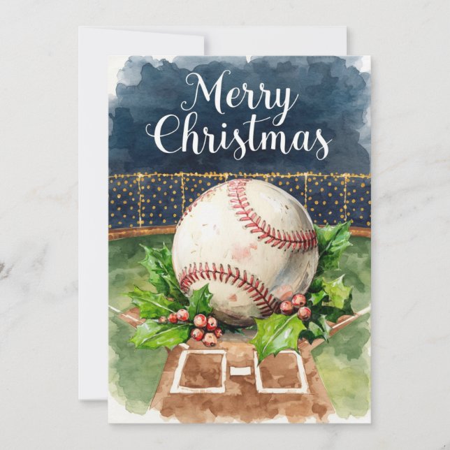 Baseball Christmas themed at stadium  Holiday Card (Front)