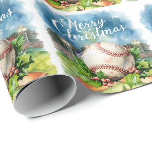 Baseball Christmas themed at stadium Wrapping Paper