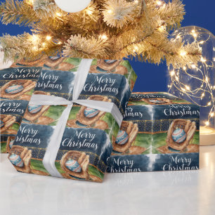 Baseball Christmas themed at stadium  Wrapping Paper