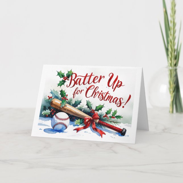 Baseball Christmas themed Batter Up for Christmas! Holiday Card (Front)