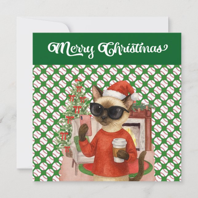 Baseball Christmas themed for Cat Lovers  Holiday Card (Front)