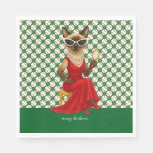Baseball Christmas themed for Cat Lovers  Napkin