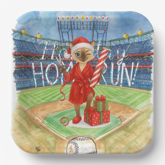 Baseball Christmas themed for Cat lovers Paper Plate (Front)
