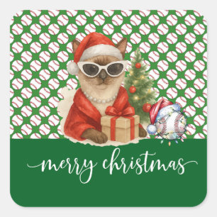 Baseball Christmas themed for Cat lovers Square Sticker