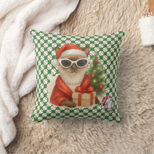 Baseball Christmas themed for Cat Lovers Throw Pillow