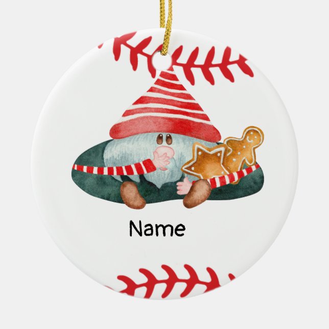 Baseball Christmas themed for player Ceramic Ornament (Front)