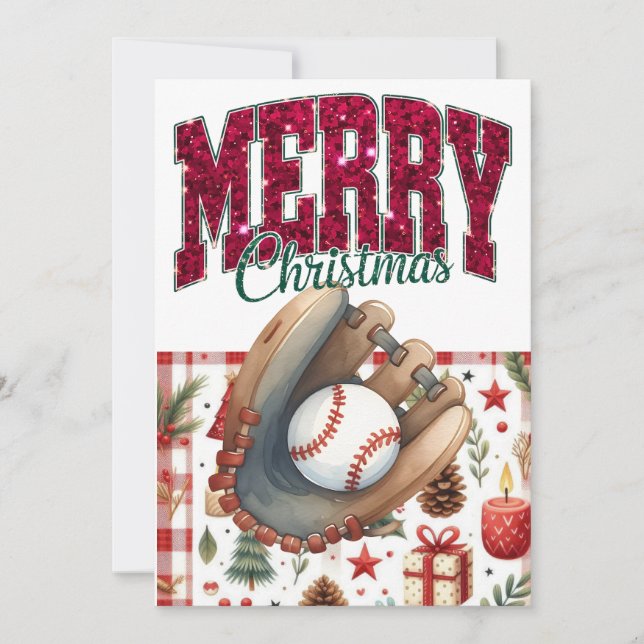 Baseball Christmas themed Holiday Card (Front)