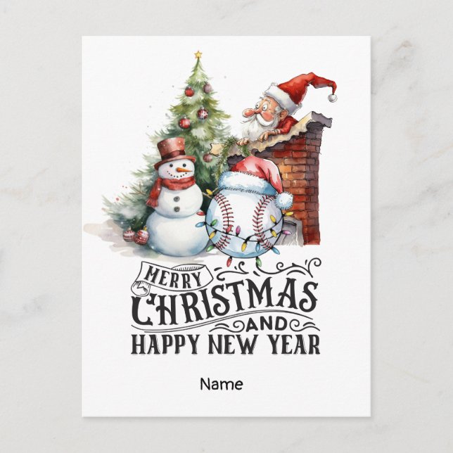 Baseball Christmas themed  Holiday Postcard (Front)