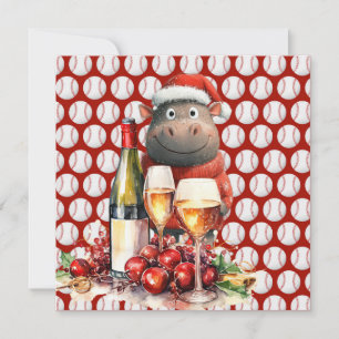 Baseball Christmas themed with Hippo  Holiday Card
