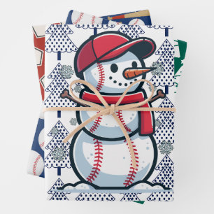 Baseball Christmas themed with Snowman Wrapping Paper Sheet