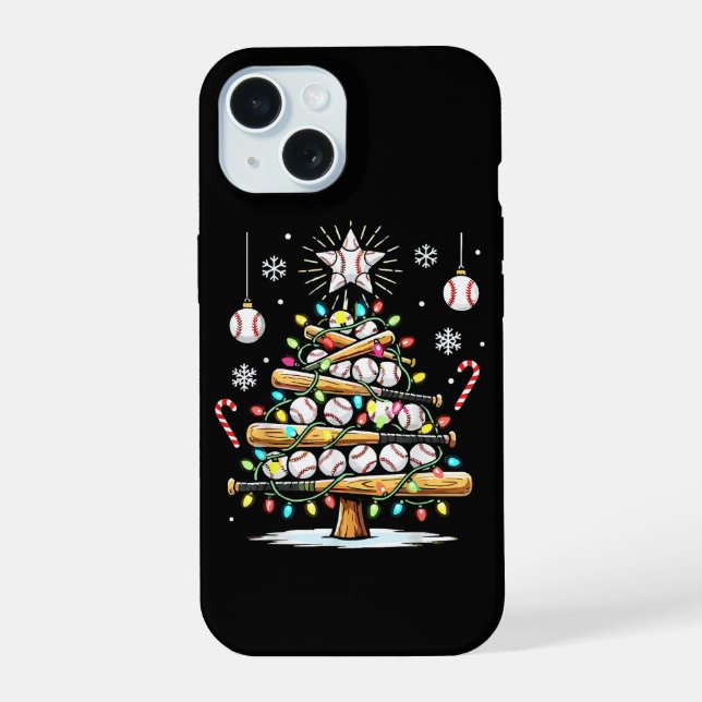 Baseball Christmas Tree iPhone 15 Case (Back)