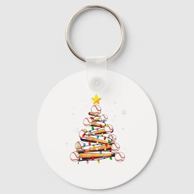 Baseball Christmas Tree Light Xmas Baseball Boys K Keychain (Front)