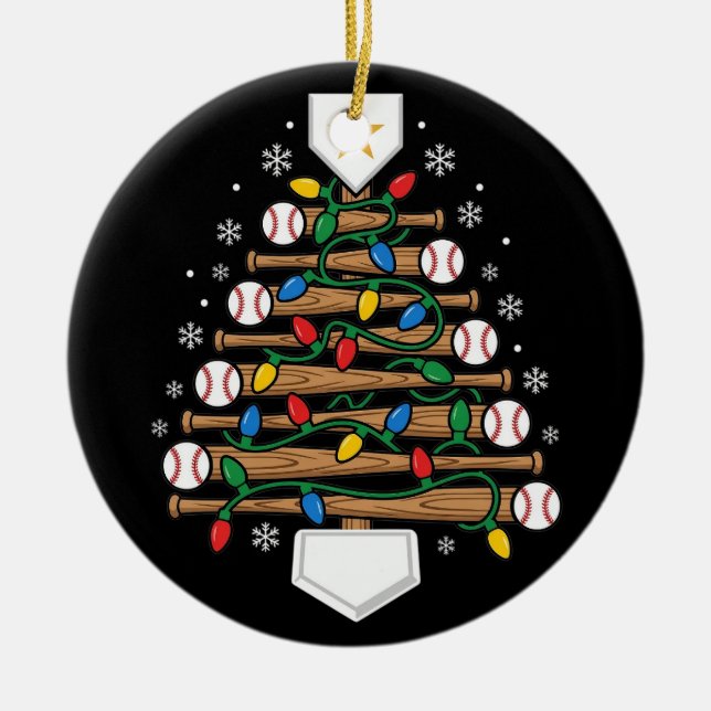 Baseball Christmas Tree Light Xmas Home Plate Ceramic Ornament (Front)