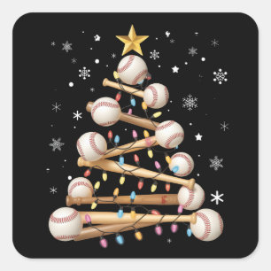 Baseball Christmas Tree Light Xmas Sports Lover Square Sticker