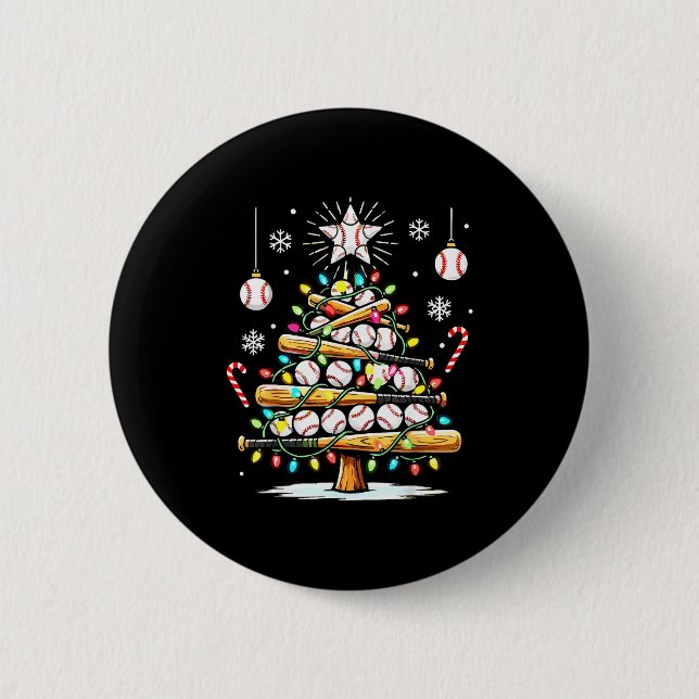 Baseball Christmas Tree Lights  2 Inch Round Button (Front)