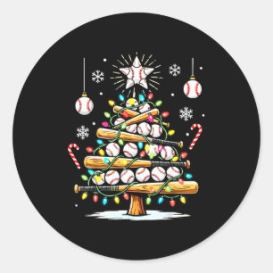 Baseball Christmas Tree Lights Classic Round Sticker