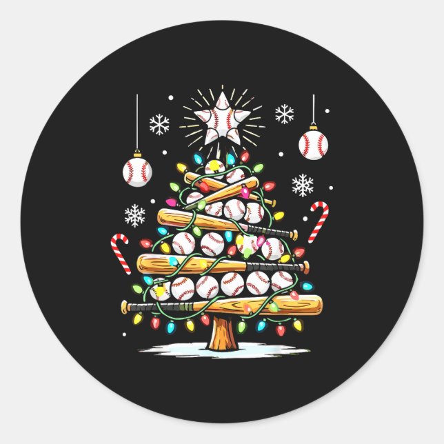 Baseball Christmas Tree Lights  Classic Round Sticker (Front)
