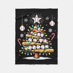 Baseball Christmas Tree Lights Fleece Blanket