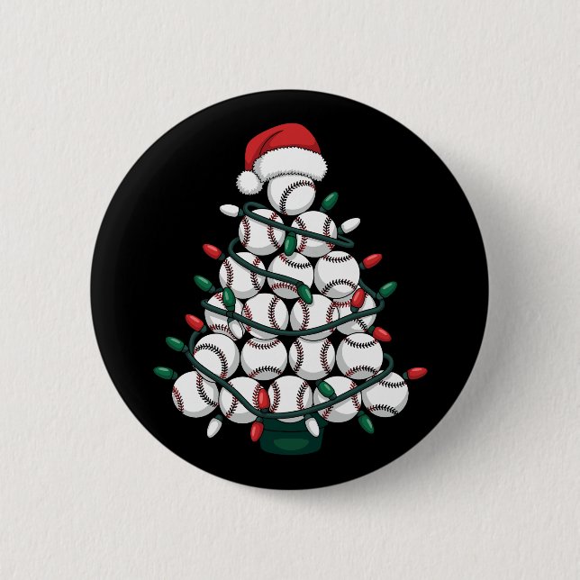 Baseball Christmas Tree Santa Sports 2 Inch Round Button (Front)