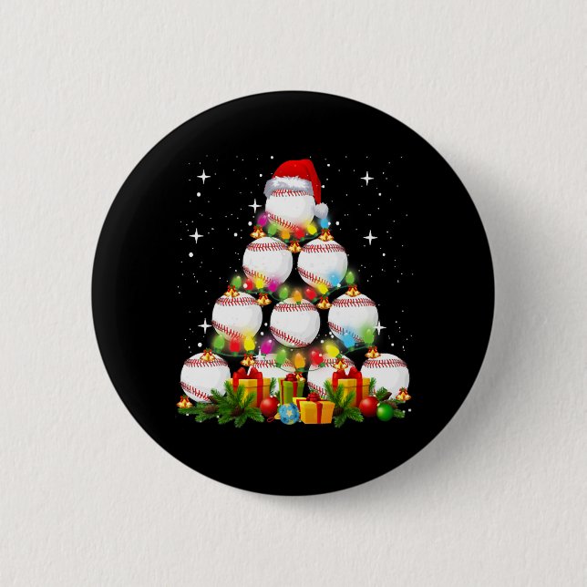 Baseball Christmas Tree Xmas Baseball Player Gift 2 Inch Round Button (Front)