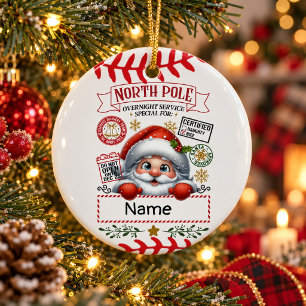 Baseball Christmas with ball Cute Santa Claus Ceramic Ornament