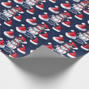 Baseball Christmas with ball on blue background Wrapping Paper