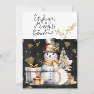Baseball Christmas with gifts and ball   Holiday Card