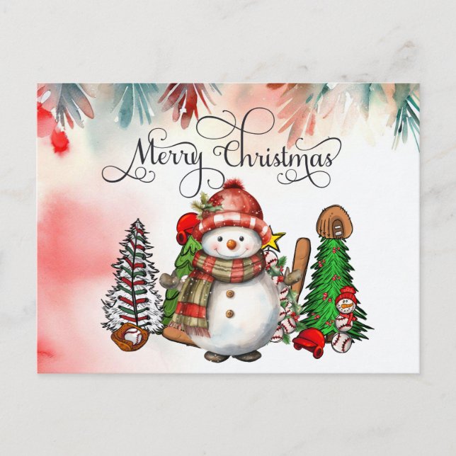Baseball Christmas with gifts and ball    Holiday Postcard (Front)