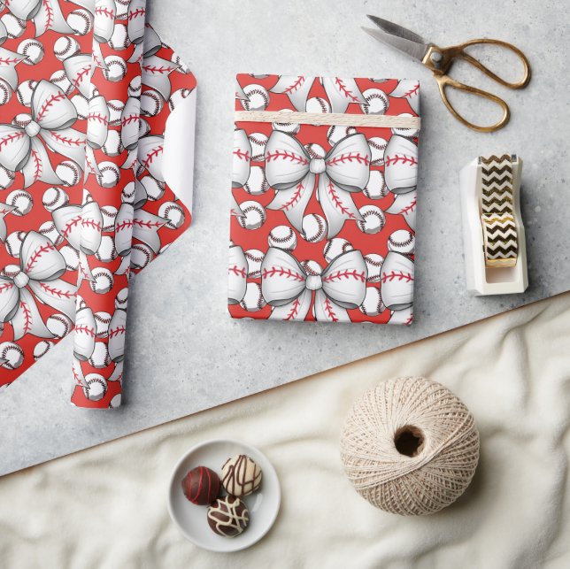 Baseball Christmas with gifts and ball  Wrapping Paper (Crafts)