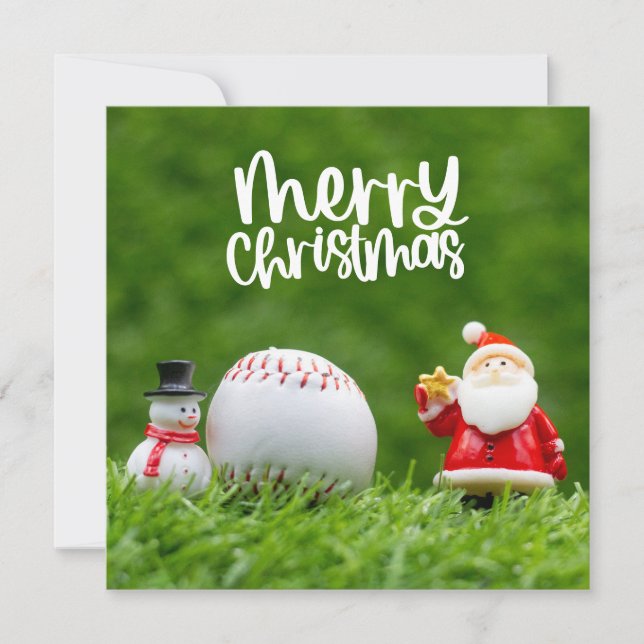 Baseball Christmas with Santa Claus and Snowman  Holiday Card (Front)