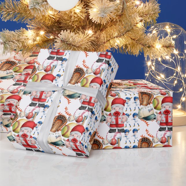 Baseball Christmas with Santa Claus bring presents Wrapping Paper (Holidays)