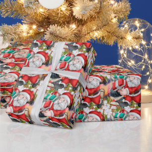 Baseball Christmas with Santa Claus bring presents Wrapping Paper
